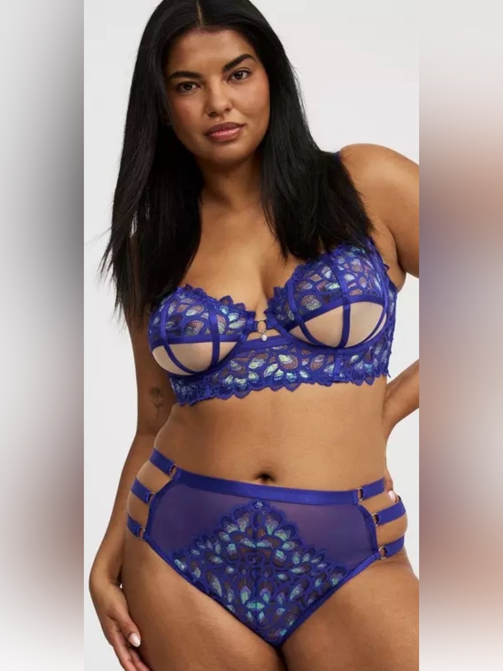 torrid Royal Blue Lace Underwire Bralette & Strappy High-Waist Brief Set